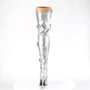 Stříbrné BDSM kozačky SED3028/SPU | SEDUCE-3028 Pleaser - zezadu