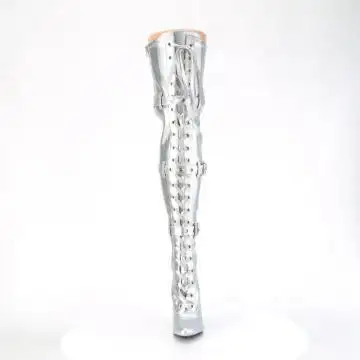 Stříbrné BDSM kozačky SED3028/SPU | SEDUCE-3028 Pleaser - zepředu