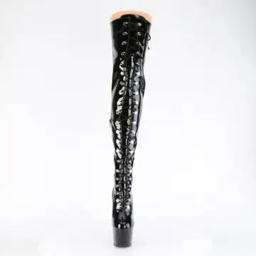 Černé stehenní kozačky se šněrováním pro dominy ADO3022/B/M | ADORE-3022 Pleaser - zepředu