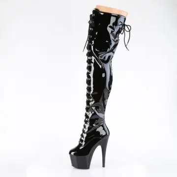 Černé stehenní kozačky se šněrováním pro dominy ADO3022/B/M | ADORE-3022 Pleaser - z vnitřku
