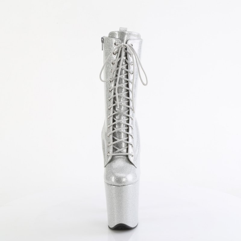 Stříbrné pole dance kozačky FLAM1040GP/SG/M | FLAMINGO-1040GP Pleaser - zepředu