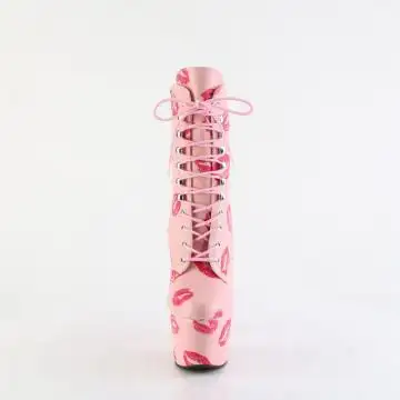 Růžové taneční kozačky Pleaser s polibky ADO1020KISS/BPPU/M | ADORE-1020KISSES Pleaser - zepředu