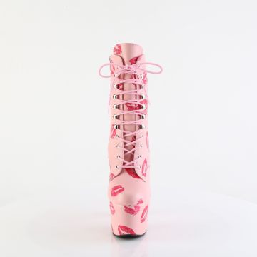 Růžové taneční kozačky Pleaser s polibky ADO1020KISS/BPPU/M | ADORE-1020KISSES - zepředu