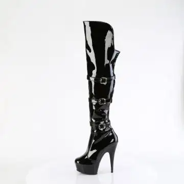 Černé erotické kozačky DEL3018/B/M | DELIGHT-3018 Pleaser - z vnitřku