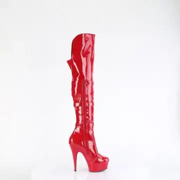 Červené erotické kozačky DEL3018/R/M | DELIGHT-3018 Pleaser - z vnějšku