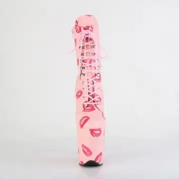 Růžové pole dance kozačky s polibky FLAM1020KISS/BPPU/M | FLAMINGO-1020KISSES Pleaser - zepředu