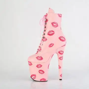 Růžové pole dance kozačky s polibky FLAM1020KISS/BPPU/M | FLAMINGO-1020KISSES Pleaser - z vnitřku