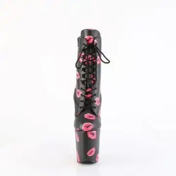 Černé pole dance kozačky s polibky FLAM1020KISS/BPU/M | FLAMINGO-1020KISSES Pleaser - zepředu