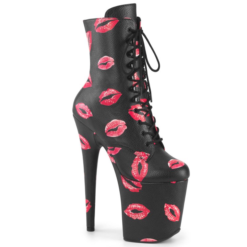 Černé pole dance kozačky s polibky FLAM1020KISS/BPU/M | FLAMINGO-1020KISSES Pleaser