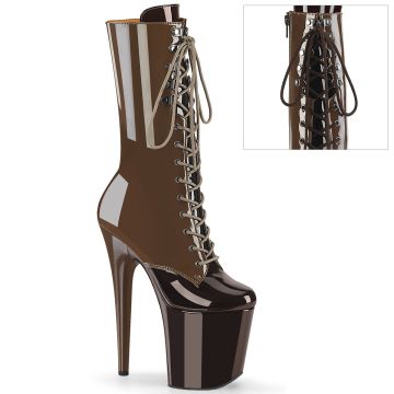Boty pro strip tanečnice | Hnědé kozačky na pole dance FLAM1054DC/MOC-CF/M Pleaser