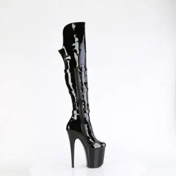 Černé kozačky na stehna pro dominu FLAM3018/B/M Pleaser | FLAMINGO-3018 Pleaser - z vnějšku