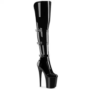Černé kozačky na stehna pro dominu FLAM3018/B/M Pleaser | FLAMINGO-3018 Pleaser