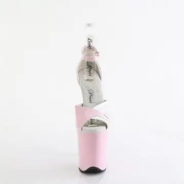 Růžovo-bílé taneční sandály na extra podpatku FLAM884/BP-W/M | FLAMINGO-884 Pleaser - zepředu