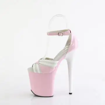 Růžovo-bílé taneční sandály na extra podpatku FLAM884/BP-W/M | FLAMINGO-884 Pleaser - z vnitřku