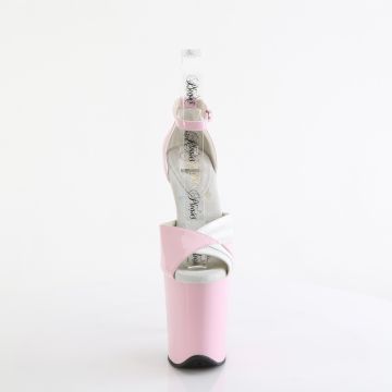 Růžovo-bílé taneční sandály na extra podpatku FLAM884/BP-W/M | FLAMINGO-884 Pleaser - zepředu Růžovo-bílé taneční sandály na extra podpatku FLAM884/BP-W/M | FLAMINGO-884 Pleaser - zepředu