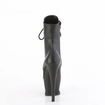 Černé matné kozačky s lebkou v platformě MOON1020SK/BPU/B-PW | MOON-1020SK Pleaser - zezadu
