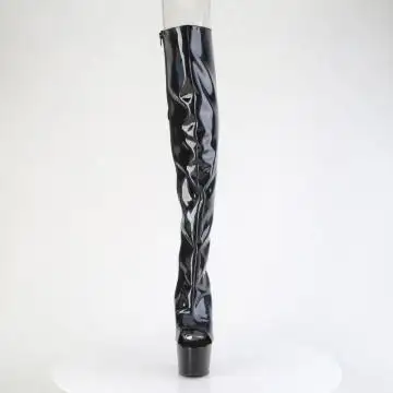 Černé stehenní kozačky s hologramem Pleaser ADO3019HWR/BHG/M | ADORE-3019HWR Pleaser - zepředu