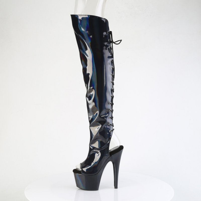 Černé stehenní kozačky s hologramem Pleaser ADO3019HWR/BHG/M | ADORE-3019HWR Pleaser - z vnitřku