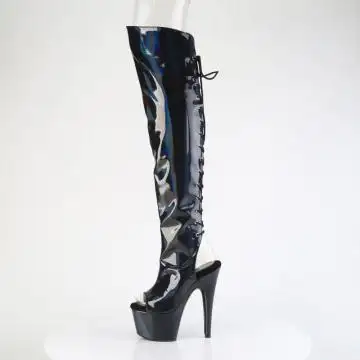 Černé stehenní kozačky s hologramem Pleaser ADO3019HWR/BHG/M | ADORE-3019HWR Pleaser - z vnitřku