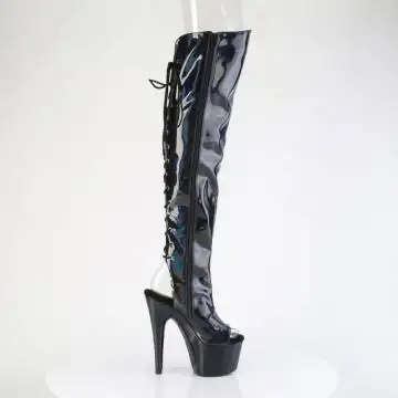 Černé stehenní kozačky s hologramem Pleaser ADO3019HWR/BHG/M | ADORE-3019HWR Pleaser - z vnějšku