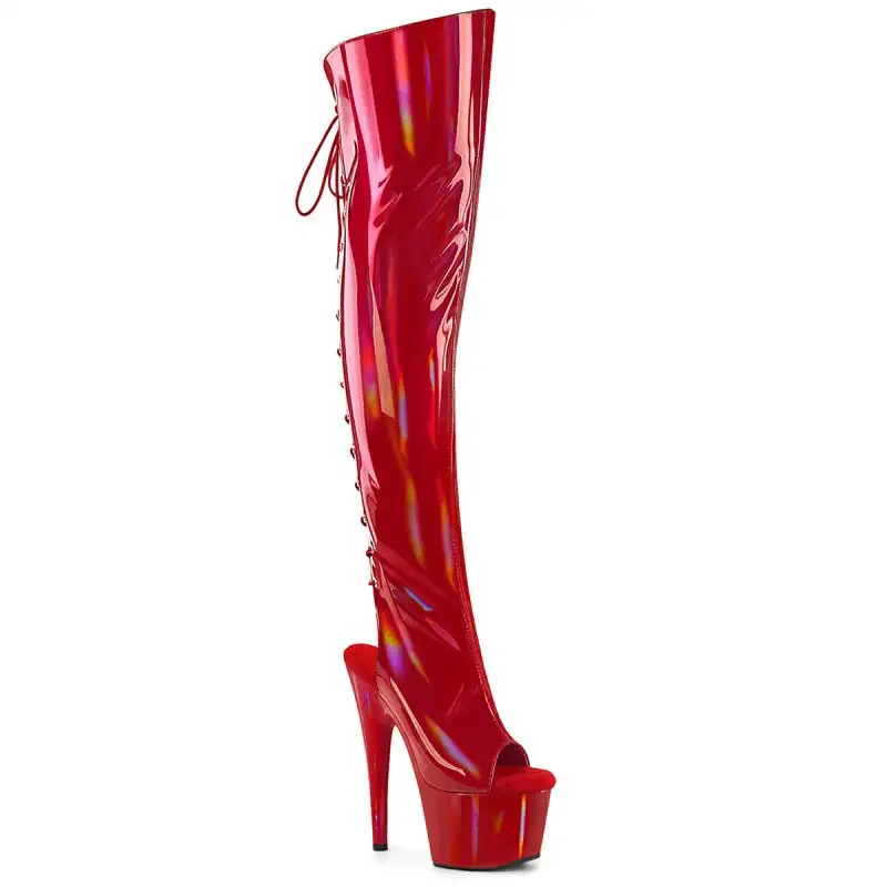 Červené stehenní kozačky Pleaser ADO3019HWR/RHG/M
