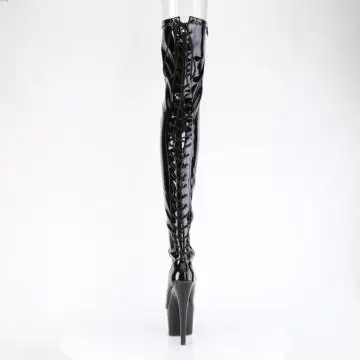 Černé lakované erotické kozačky ADO3850/B/M | ADORE-3850 Pleaser - zezadu