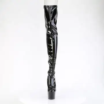 Černé lakované erotické kozačky ADO3850/B/M | ADORE-3850 Pleaser - zepředu