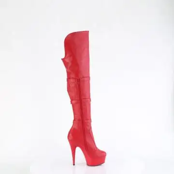 Červené matné erotické kozačky DEL3018/RPU/M | DELIGHT-3018 Pleaser - z vnějšku