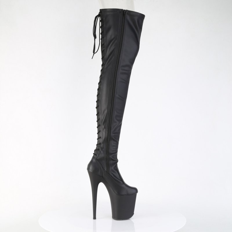 Černé fetiš kozačky FLAM3850/BPU/M | FLAMINGO-3850 Pleaser - z vnějšku