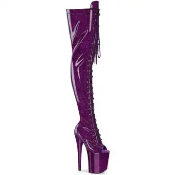 Fialové kozačky na stehna Pleaser FLAM3021GP/PPG/M