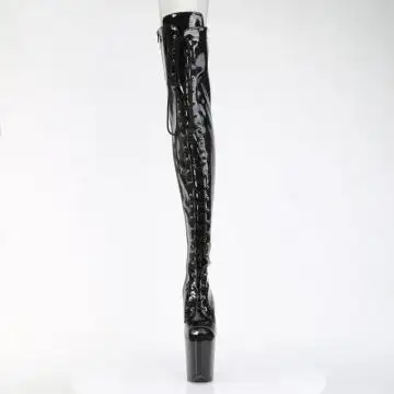 Černé kozačky na stehna Pleaser FLAM3021GP/BG/M | FLAMINGO-3021GP Pleaser - zepředu