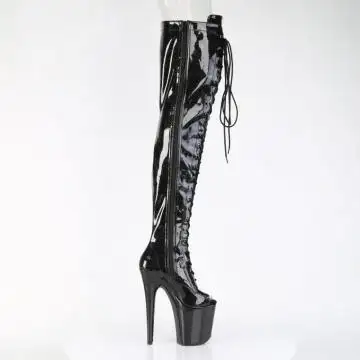Černé kozačky na stehna Pleaser FLAM3021GP/BG/M | FLAMINGO-3021GP Pleaser - z vnějšku