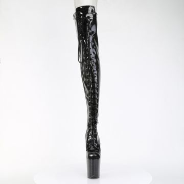 Černé kozačky na stehna Pleaser FLAM3021GP/BG/M | FLAMINGO-3021GP Pleaser - zepředu Černé kozačky na stehna Pleaser FLAM3021GP/BG/M | FLAMINGO-3021GP Pleaser - zepředu