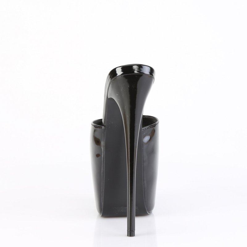 Černé fetiš pantofle na platformě a jehle Pleaser JUB01/B | JUBILANT-01 Pleaser - zezadu