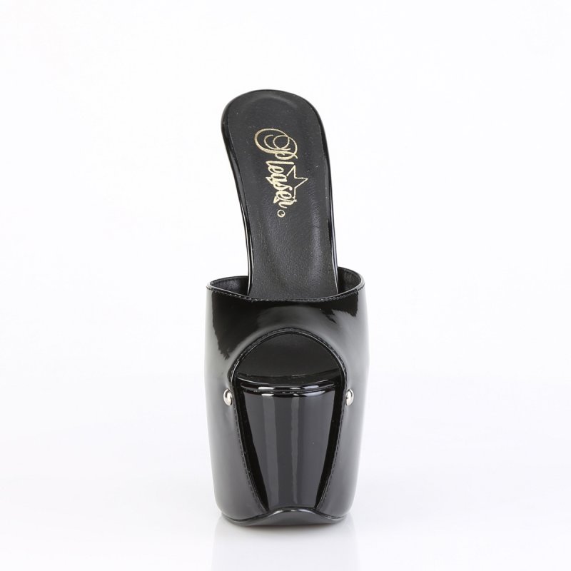 Černé fetiš pantofle na platformě a jehle Pleaser JUB01/B | JUBILANT-01 Pleaser - zepředu