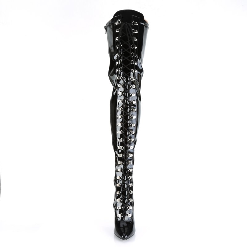 Černé erotické kozačky na stehna SED3024/B | SEDUCE-3024 Pleaser - zepředu
