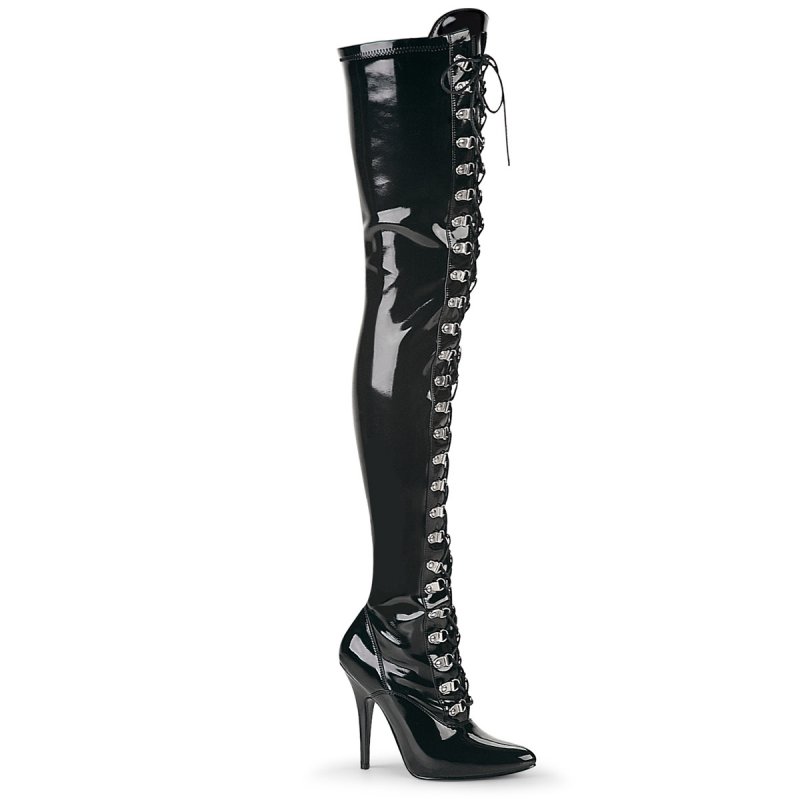 Černé erotické kozačky na stehna SED3024/B | SEDUCE-3024 Pleaser