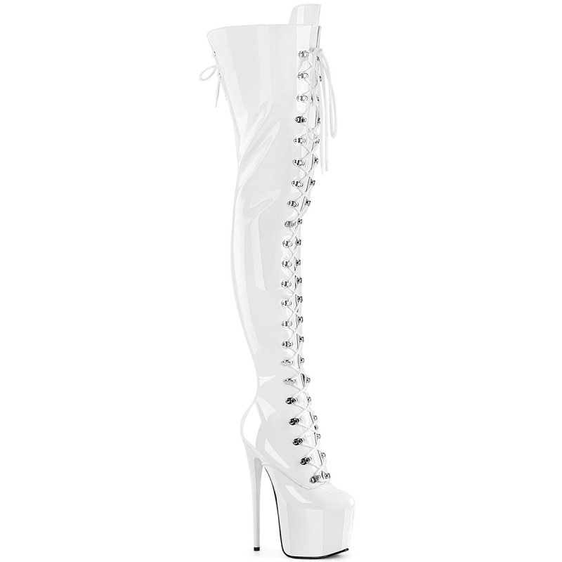 Bílé kozačky na stehna Pleaser JUB4012/W | JUBILANT-4012 Pleaser