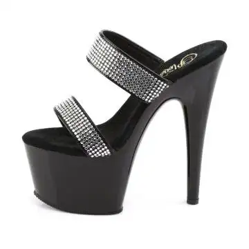 Černé luxusní pantofle s ozdobnými pásky ADO702-2/B/RS | ADORE-702-2 Pleaser - z vnitřku