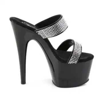 Černé luxusní pantofle s ozdobnými pásky ADO702-2/B/RS | ADORE-702-2 Pleaser - z vnějšku