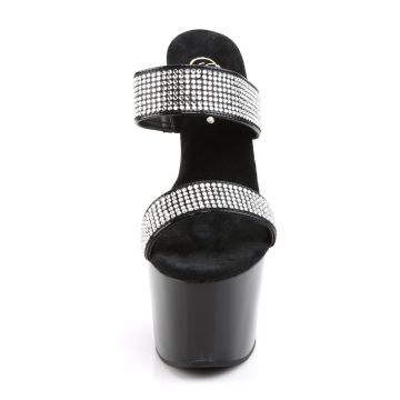 Černé luxusní pantofle s ozdobnými pásky ADO702-2/B/RS | ADORE-702-2 Pleaser - zepředu Černé luxusní pantofle s ozdobnými pásky ADO702-2/B/RS | ADORE-702-2 Pleaser - zepředu