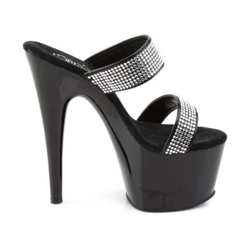 Černé luxusní pantofle s ozdobnými pásky ADO702-2/B/RS | ADORE-702-2 Pleaser - z vnějšku Černé luxusní pantofle s ozdobnými pásky ADO702-2/B/RS | ADORE-702-2 Pleaser - z vnějšku
