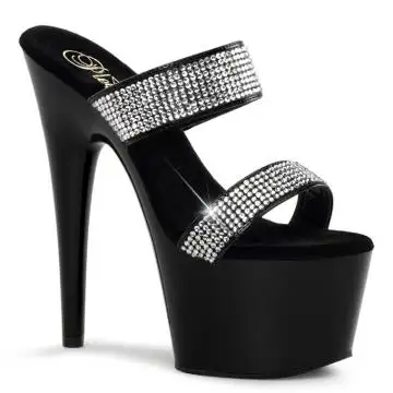Černé luxusní pantofle s ozdobnými pásky ADO702-2/B/RS | ADORE-702-2 Pleaser