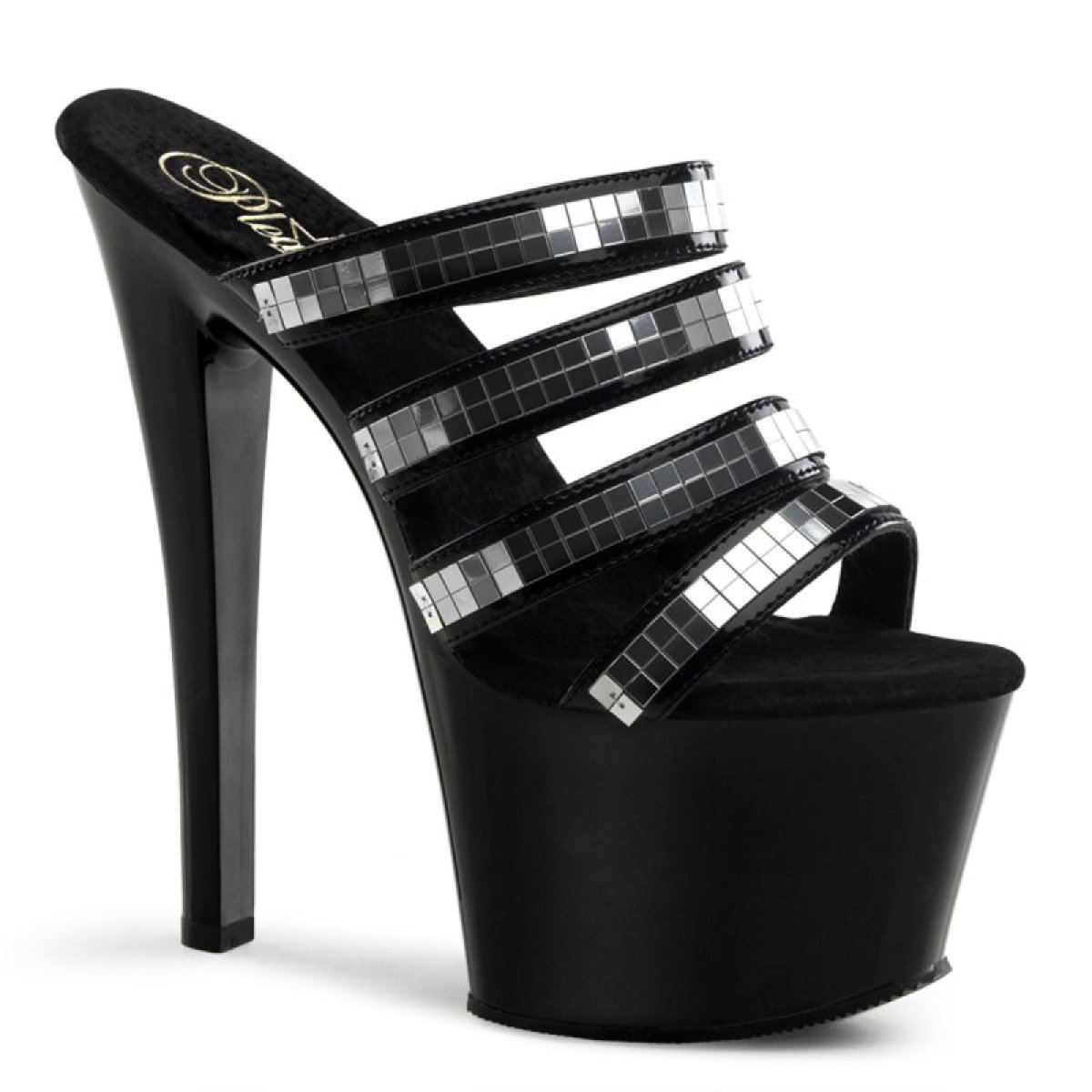 černá sexy obuv na podpatku a platformě SKY-304/B/MIR | SKY-304 Pleaser