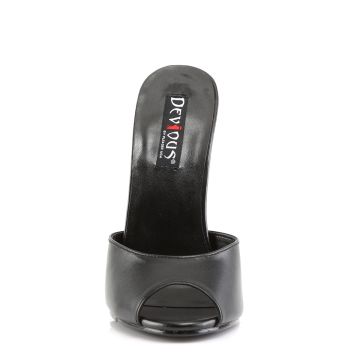 Černé kožené erotické pantofle na podpatku DOM101/B/LE | DOMINA-101 Devious - zepředu Černé kožené erotické pantofle na podpatku DOM101/B/LE | DOMINA-101 Devious - zepředu