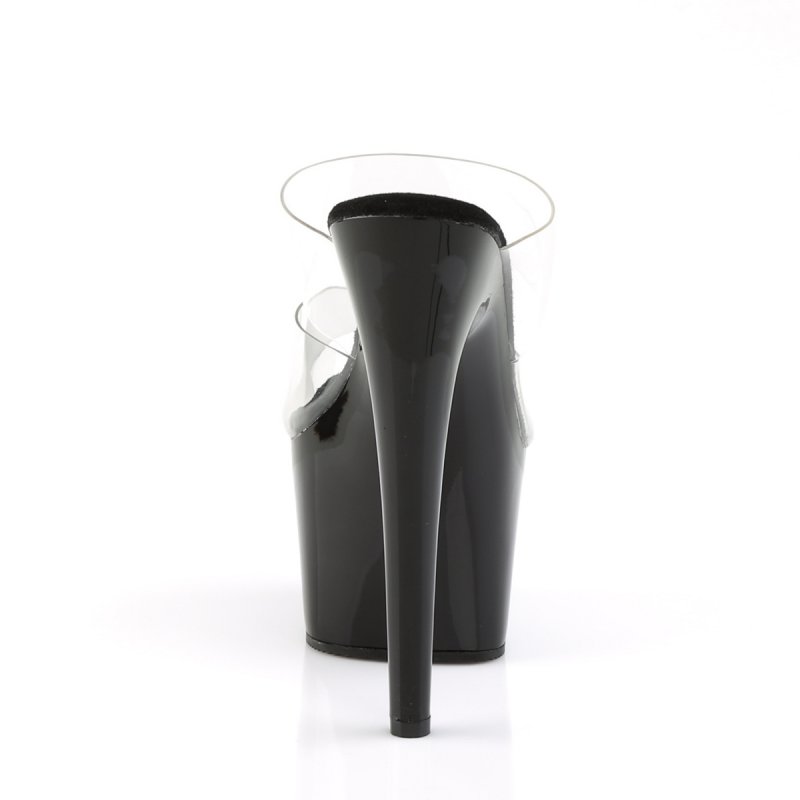 Černé sexy pantofle se dvěma průhlednými pásky ADO702/C/B | ADORE-702 Pleaser - zezadu