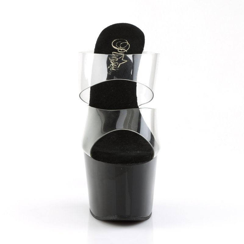 Černé sexy pantofle se dvěma průhlednými pásky ADO702/C/B | ADORE-702 Pleaser - zepředu