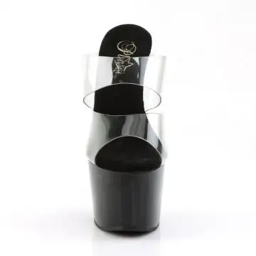Černé sexy pantofle se dvěma průhlednými pásky ADO702/C/B | ADORE-702 Pleaser - zepředu