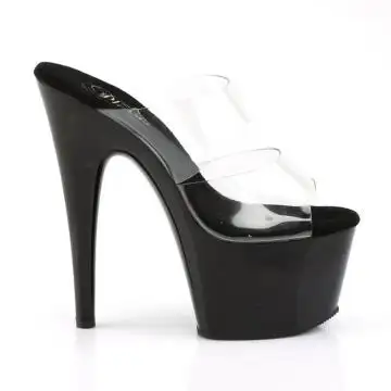 Černé sexy pantofle se dvěma průhlednými pásky ADO702/C/B | ADORE-702 Pleaser - z vnějšku