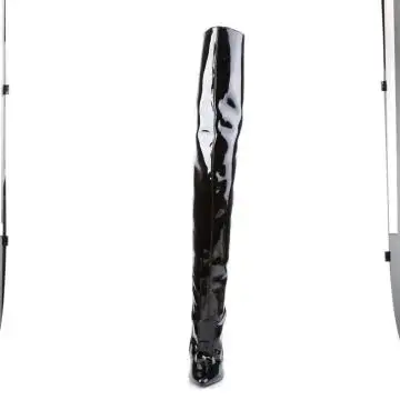 Černé stehenní fetiš kozačky s jehlovým podpatkem SCR3010/B | SCREAM-3010 Pleaser - zepředu
